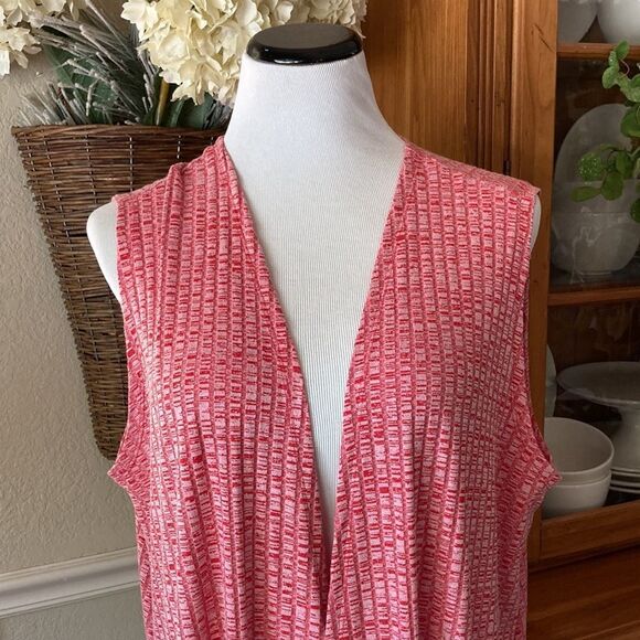 LuLaRoe Open Front Long Sleeveless Heatherd Red Joy Duster Size Large - Picture 2 of 10